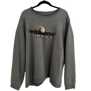 Vintage Y2K America Bald Eagle Embroidered Oversized Gray Sweatshirt 3XL